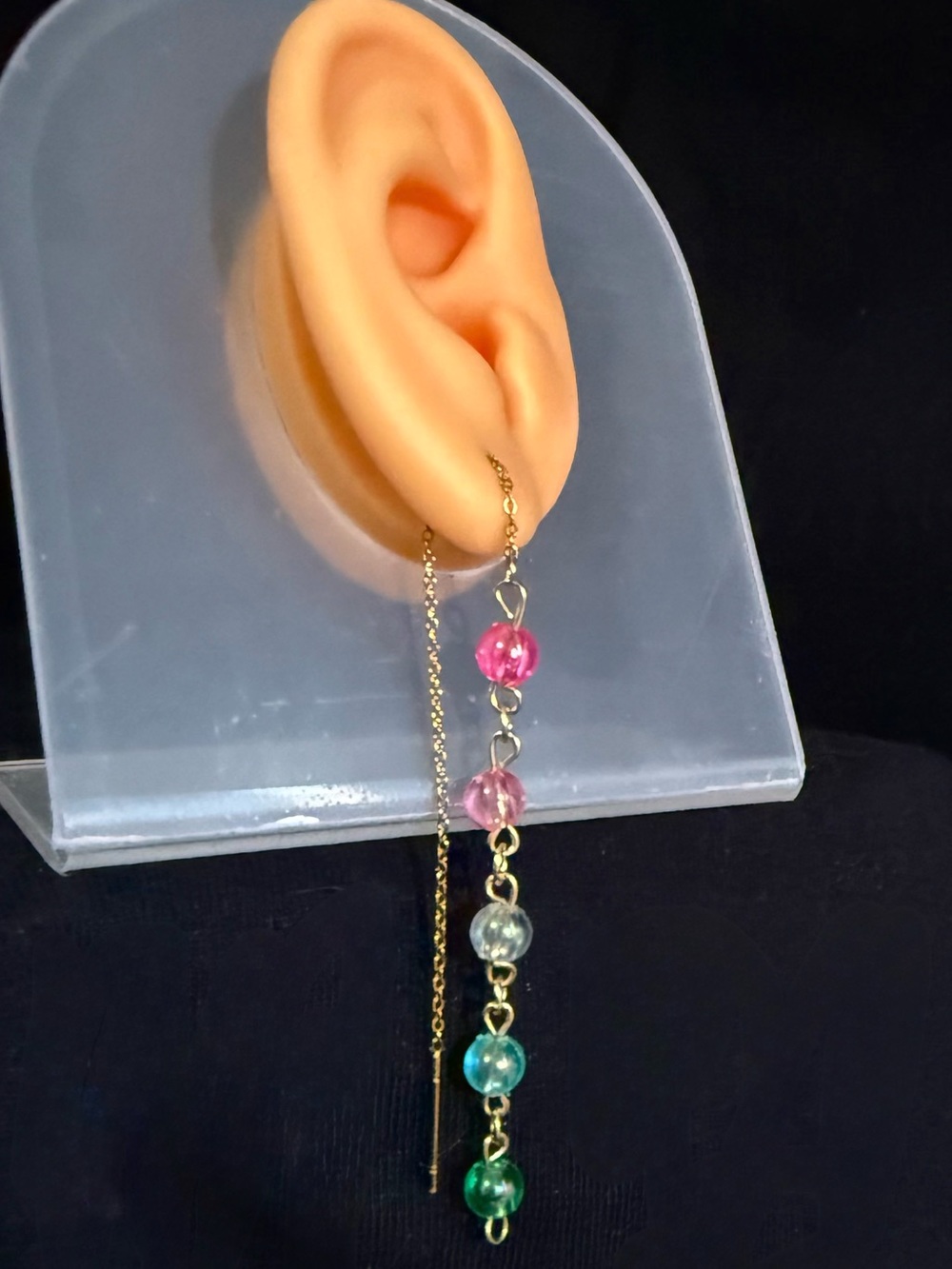 Gold Multi-Color Glass Bead Threader Earrings